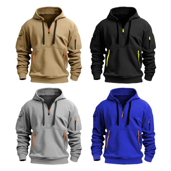 Осенняя мужская толстовка с капюшоном, завязками на завязках, карманами на молнии, эластичными манжетами и подолом, пуловер для спорта, фитнеса, путешествий, школы, топ