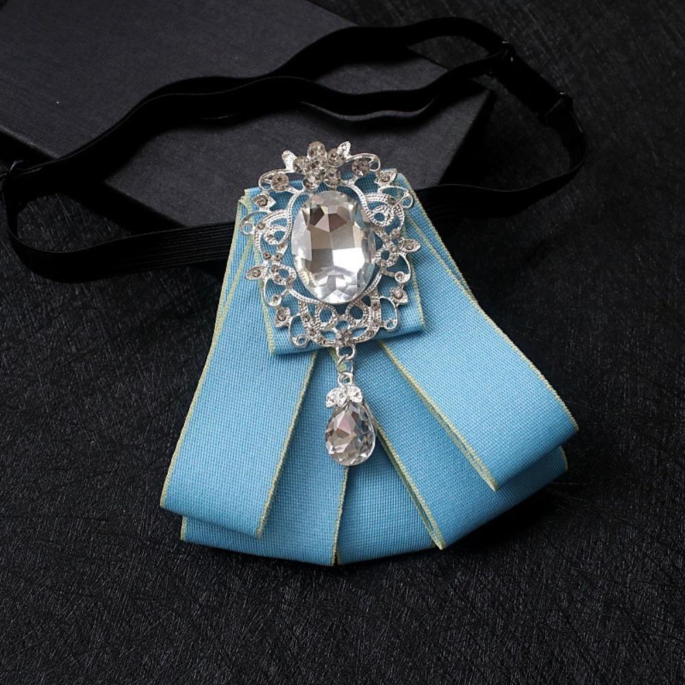 Polyester Rhinestone Bow Tie Solid Color Shirt Collar Luxury Ribbon Bow Tie Daily