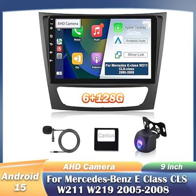 9in Android 15 Car Radio Stereo Player 6+128G with Carplay Android for Mercedes-Benz E Class CLS W211 W219 2005-2008 Accessories
