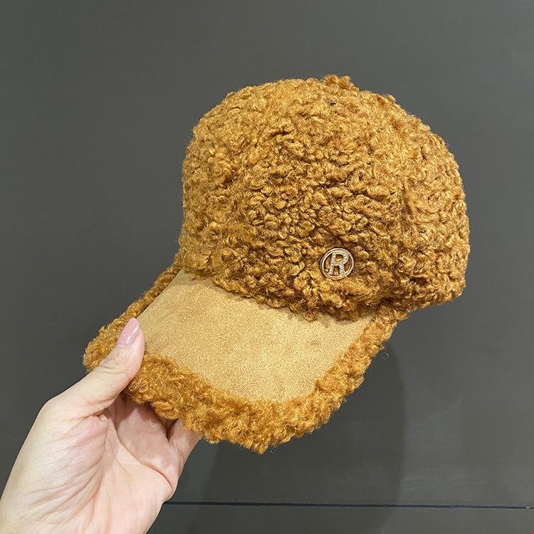 Hat women's autumn and winter new lamb wool cap letters show the face small fashion versatile warm baseball cap tide