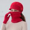 Women Winter Hat Keep Warm Cap Add Fur Lined Hat Scarf Gloves Set Warm Hats Casual Rabbit Winter Knitted Hat