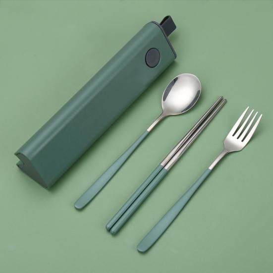 Дорожный набор столовых приборов из нержавеющей стали вилка и ложка с футляром портативная посуда