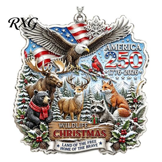 USA Flag Holiday Decorations 250 Anniversary Christmas Ornament, United States 1776-2026 250th Xmas Tree Trim Patriotic Keepsake, Acrylic Hanging