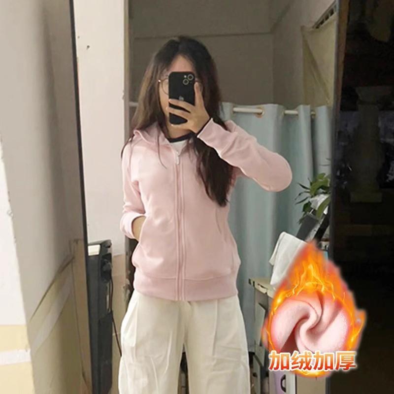 Womens Slim Fit Hooded Zip-Up Sweatshirt Purple Korean Style Casual Yoga Top