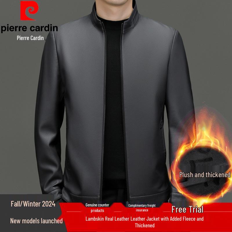 Мужская байкерская куртка из овчины Pierre Cardin - С подкладкой из бархата, Плотная, Осень/Зима.
