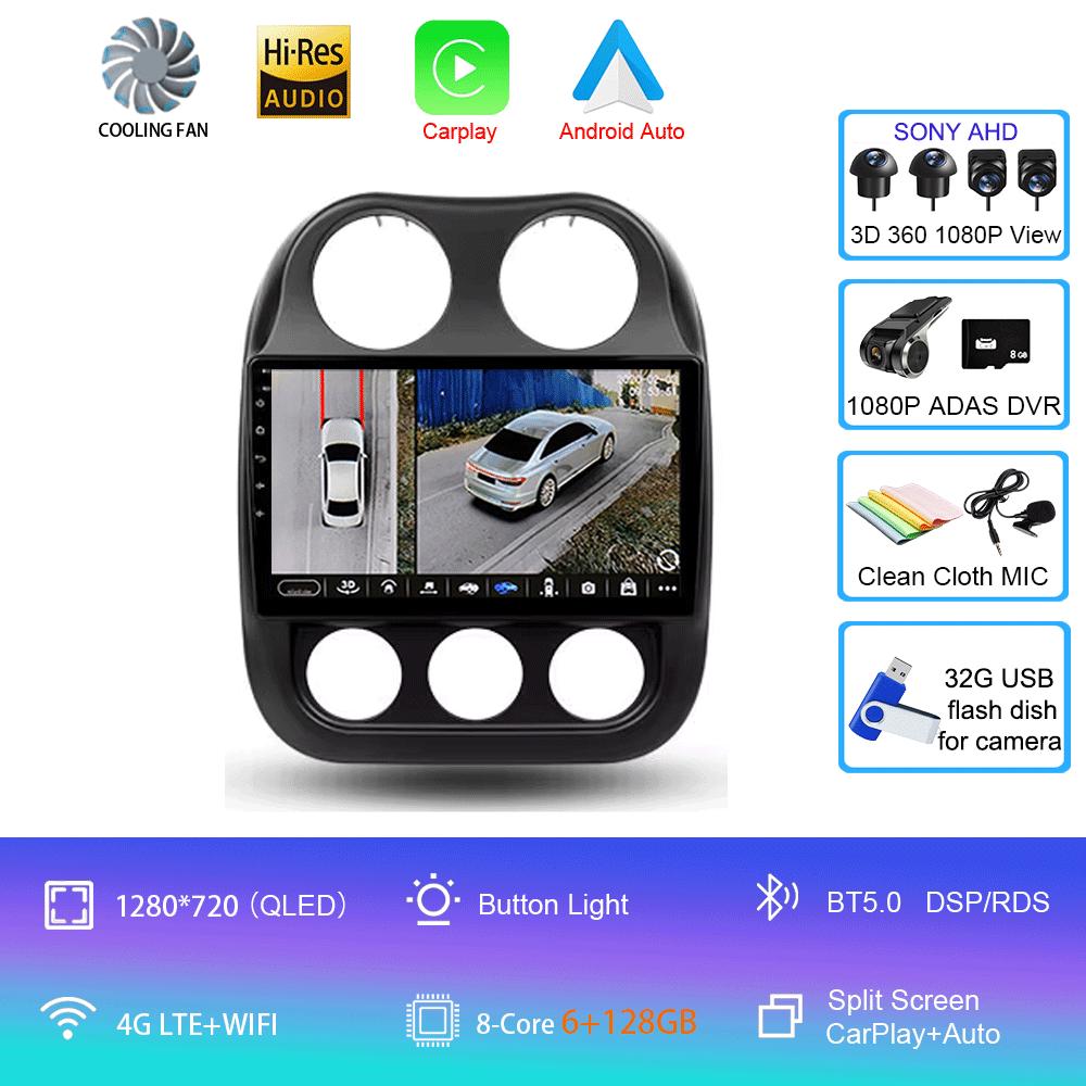 Автомобильное радио Android 14 для Jeep Compass Patriot 2010-2016 Мультимедийный проигрыватель Автомагнитола Стереоплеер GPS Навигация Carplay DSP