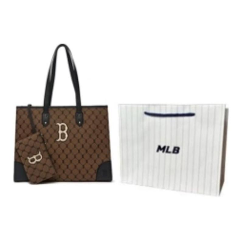 MLB Сумка-комбо из полиэстера коллекции Monogram, Сумка-тоут, Сумка для покупок, Сумка через плечо, Сумка-клатч, Унисекс, Темно-коричневый, Мокка, Повседневная, 3AORL021N-43BGD