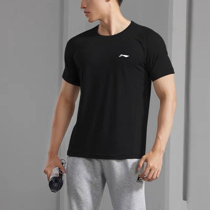 Мужские футболки Li Ning с круглым вырезом, умеренного прямого кроя, ATST641-1