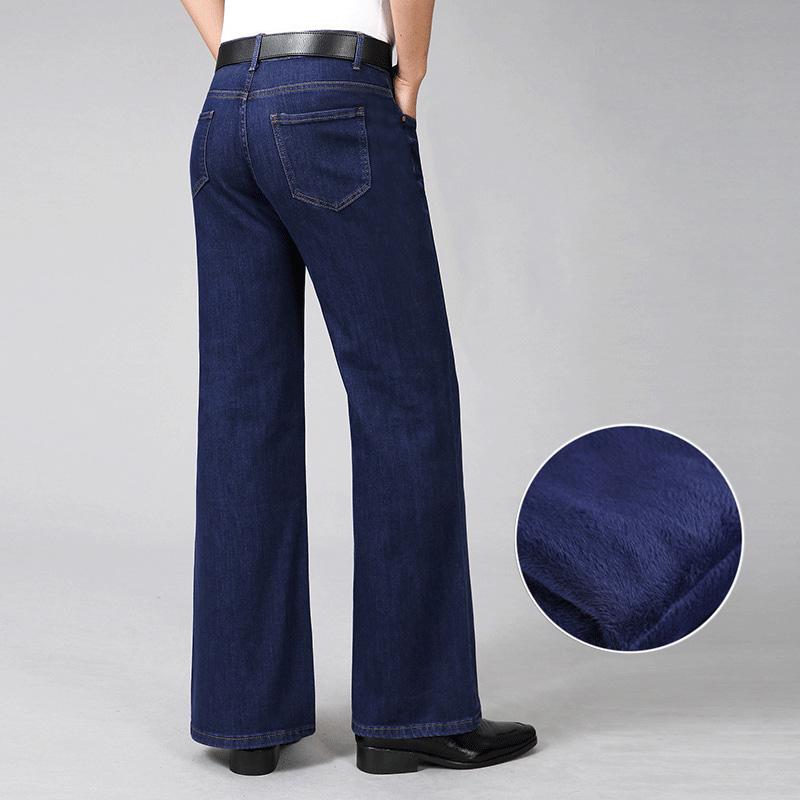 Winter Fleece Thickened Stretch Loose Jeans Classic Design of High-waisted Flared Jeans