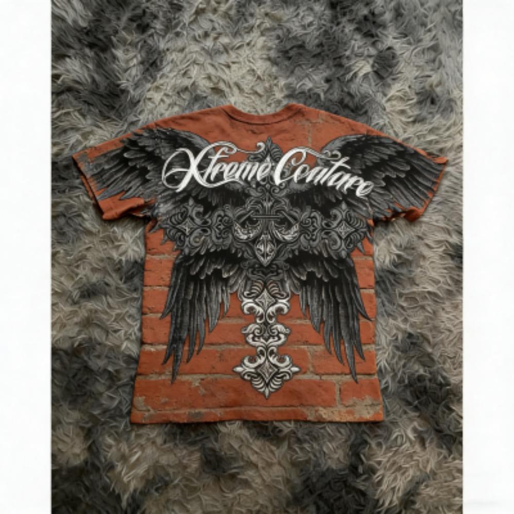 Fashion Summer Men's T-shirt Gothic Skull Cross Wing Print Tees Round Neck T-shirt Outdoor Street Style Top Casual Women's Clothing