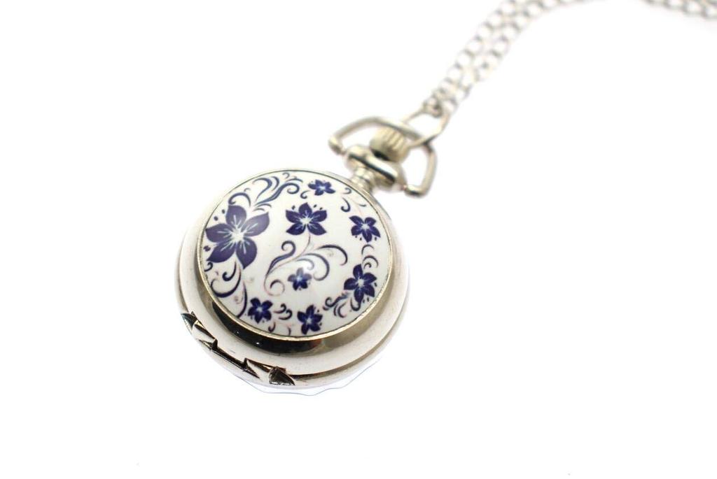 Стильное ожерелье с подвеской в виде карманных часов и зеркальным гибискусом БЕЛОГО цвета Olive-G