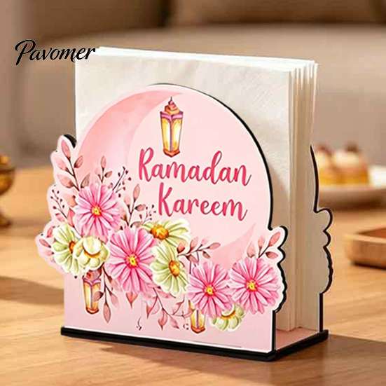 Festival Table Accessories Wooden Napkin Holder, Ramadan-themed Paper Towel Dispenser, Crescent Mosque Elegant Pattern Holder Decorative Tissue
