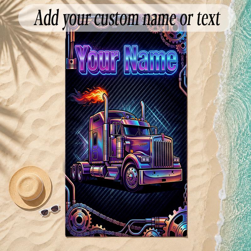 Truck Theme Soft Beach Towel Personalized Custom Name Text Towel Portable for Beach Pool Travel