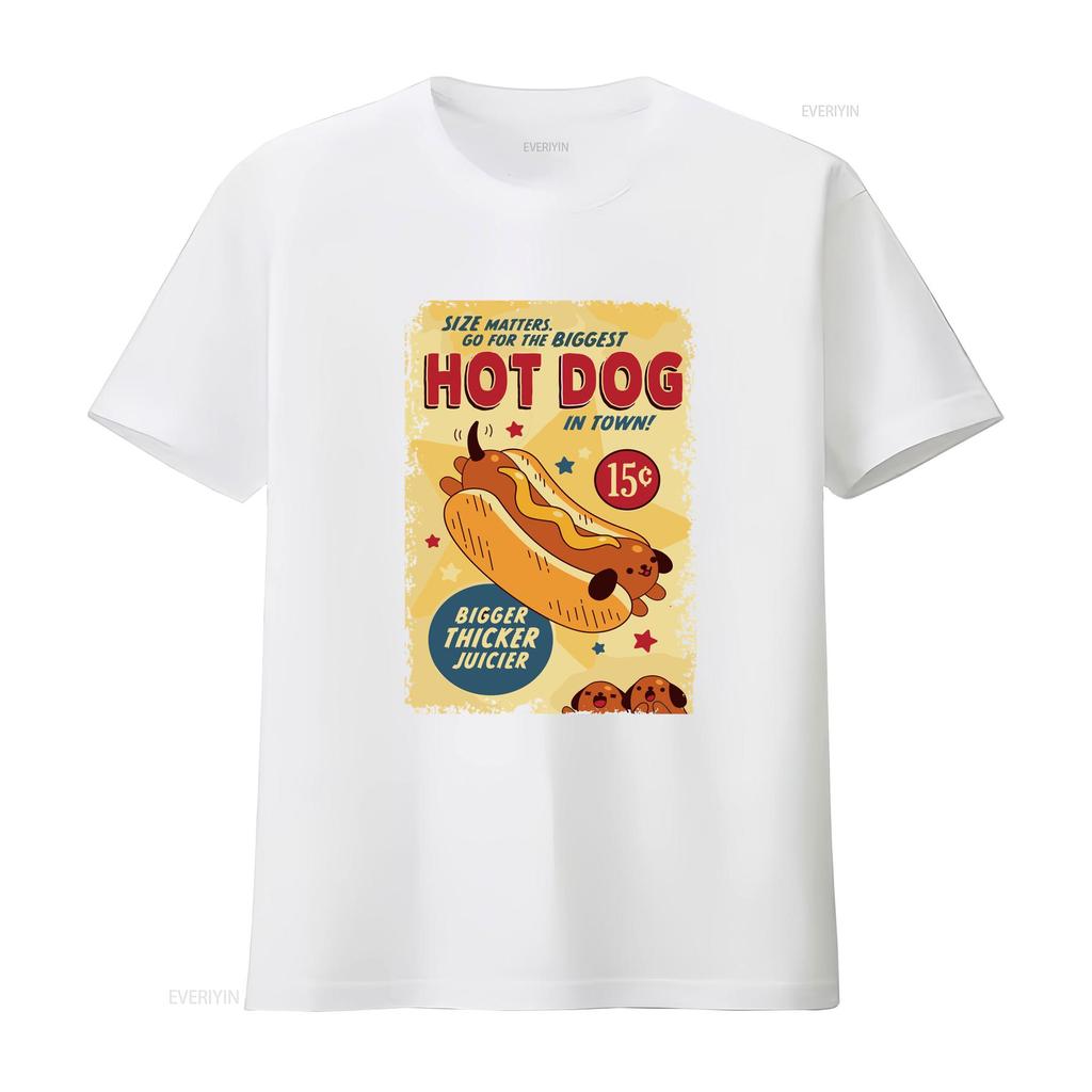 Size Matters Go For The Biggest Hot Dog Bigger Thicker Juicier T Shirt Baggy Boyfriend Baseball 3013 vintage Washed Breathable