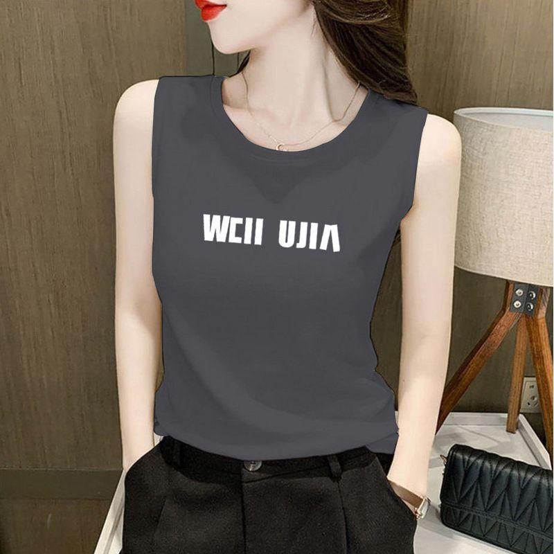 Cotton round Neck Cami Women Summer Outer Wear Plus size Inner wear Korean Style Loose Slimming Base Gray Sleeveless Top