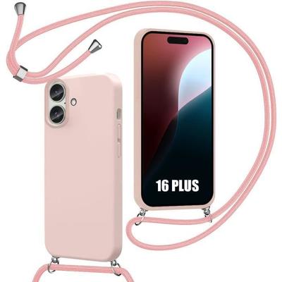 Чехол - BOOLING - для iPhone 16 Plus - Защита из Жидкого Силикона - Розовый Шнурок - Гибкий