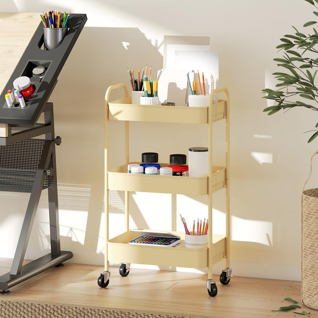 Three Tier Steel Storage Trolley Yellow