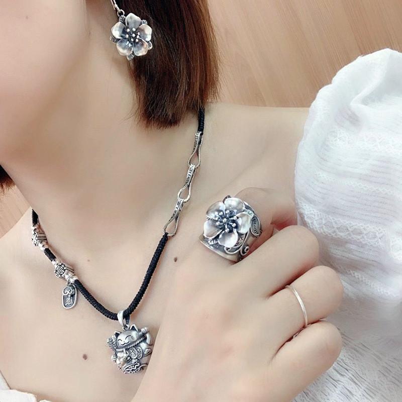 Красивое широкое регулируемое кольцо из серебра 925 пробы с элегантными узорами в виде рыб и геометрическими узорами