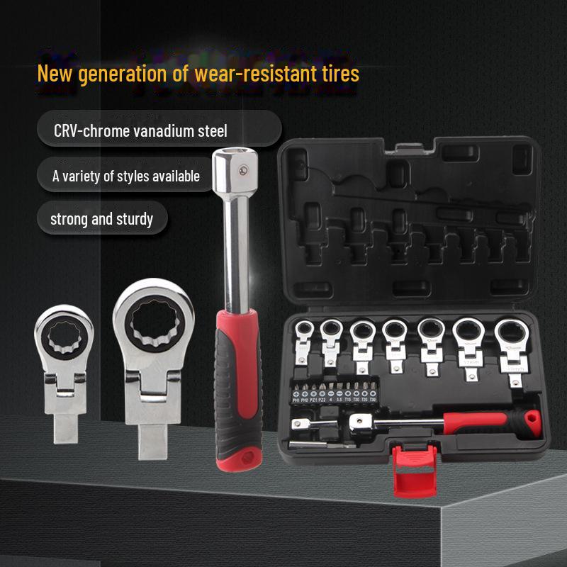 Набор из 8 портативных вращающихся гаечных ключей с трещоткой и головкой на 180°