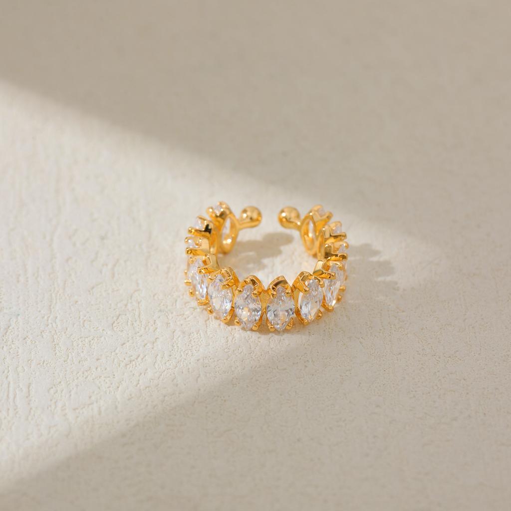 Gold Color Cubic Zirconia Open Ring for Women Gold Plated Adjustable CZ Finger Ring Elegant Wedding Engagement Jewelry Gift