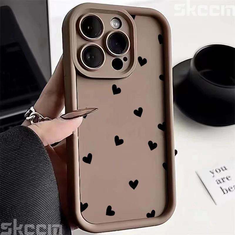 Чехол для телефона iPhone 16 15 13 14 Pro Max 11 12 13 7 8 16 Plus XR X XS Max SE2022 С принтом 'Сердце' Матовый Мягкий Ударопрочный Чехол
