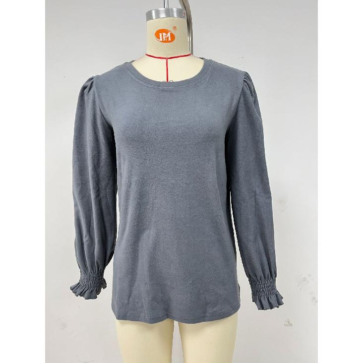 2024 Европейская и Американская осень/зима Новая однотонная футболка с круглым вырезом и длинным рукавом для женщин