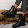 Женские ботильоны на танкетке из кожи, дизайнерские туфли на среднем каблуке с пряжкой, ретро-обувь, новый бренд 2025 года, зимняя классика, на молнии, Botas De Mujer