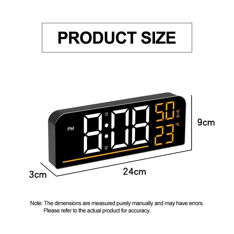 Large Screen LED Digital Wall Clock Time Temperature Humidity Display 2-Alarms Clocks Brightness Adjustable Electronic Clock