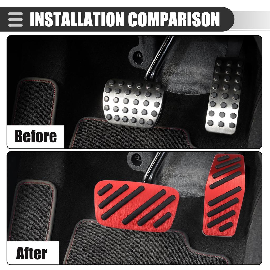 Motoforti Brake and Accelerator Pedal Covers for Chevy Cruze 2009-2020, Metal, Black and Red, 1 Set