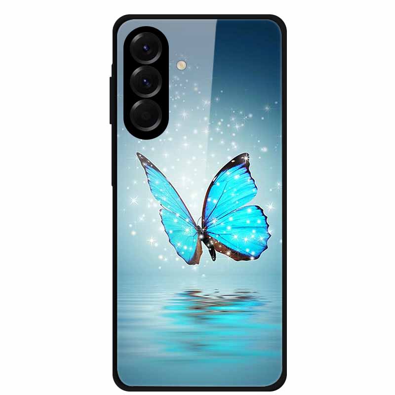 Закаленное Стекло Чехол для Телефона для Samsung Galaxy S24 FE Чехол Жесткая Поликарбонатная Задняя Крышка Оболочка для Galaxy S24FE S 24 FE 5G Жесткие Чехлы Цветок