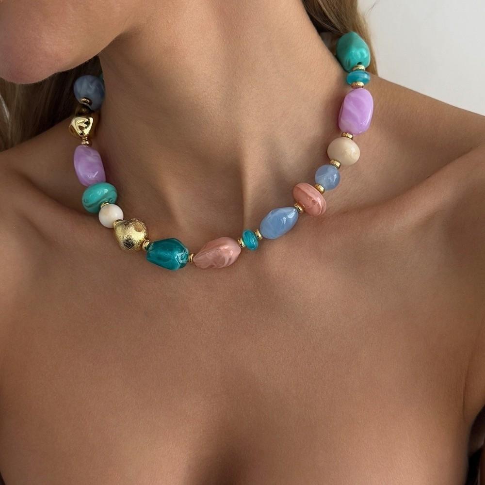 Irregular Shape Beaded Clavicle Jewelry Maillard Style Irregular Necklace Jewelry Daily Wear