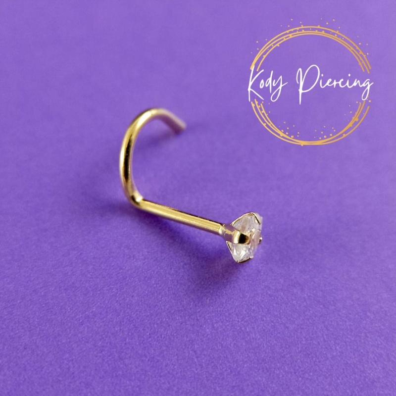 KODY PIERCING 18K GOLD Curved Stud And 2.5mm Round Zircon Set
