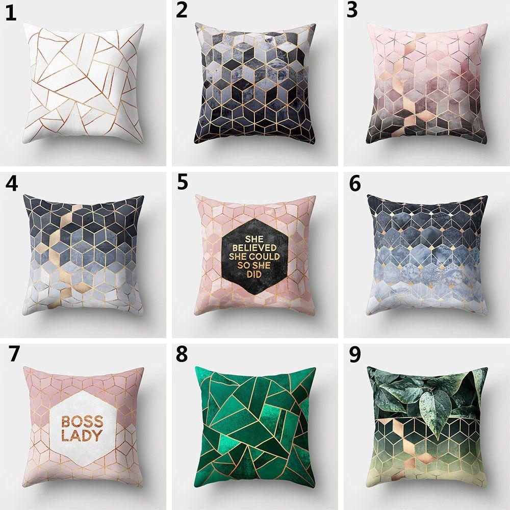 Gold Shining Home Decor Car Seat Peach Skin Cashmere Cushion Cover Pillow Cases Geometric Printed