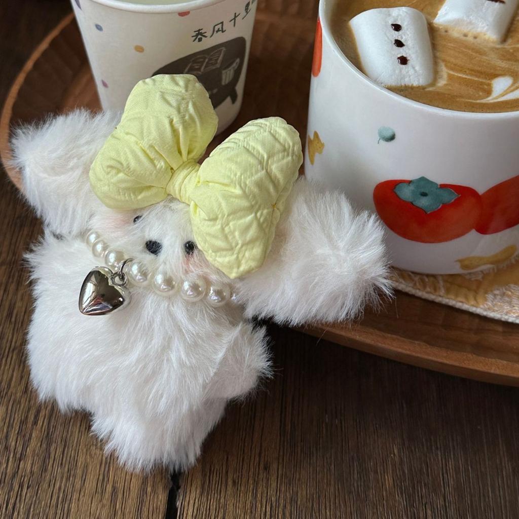 Cartoon Plush Dog Charm Keychain Sweet Cute Bowknot Pendant Car Keyring Backpack Decoration Fashion Jewelry for Women