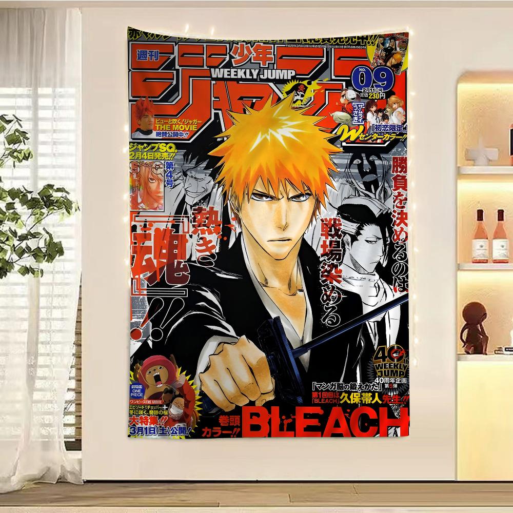 Anime Figure Bleach Tapestry Ichigo Kuchiki Rukia Pattern Art Printing Japanese Wall Tapestry Anime Wall Hanging Home Decor
