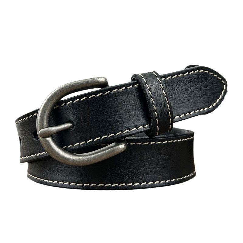 Ремень в стиле ретро для женщин, кожаный, повседневный, с пряжкой, для джинсов, первый слой, простой ремень из воловьей кожи, модный