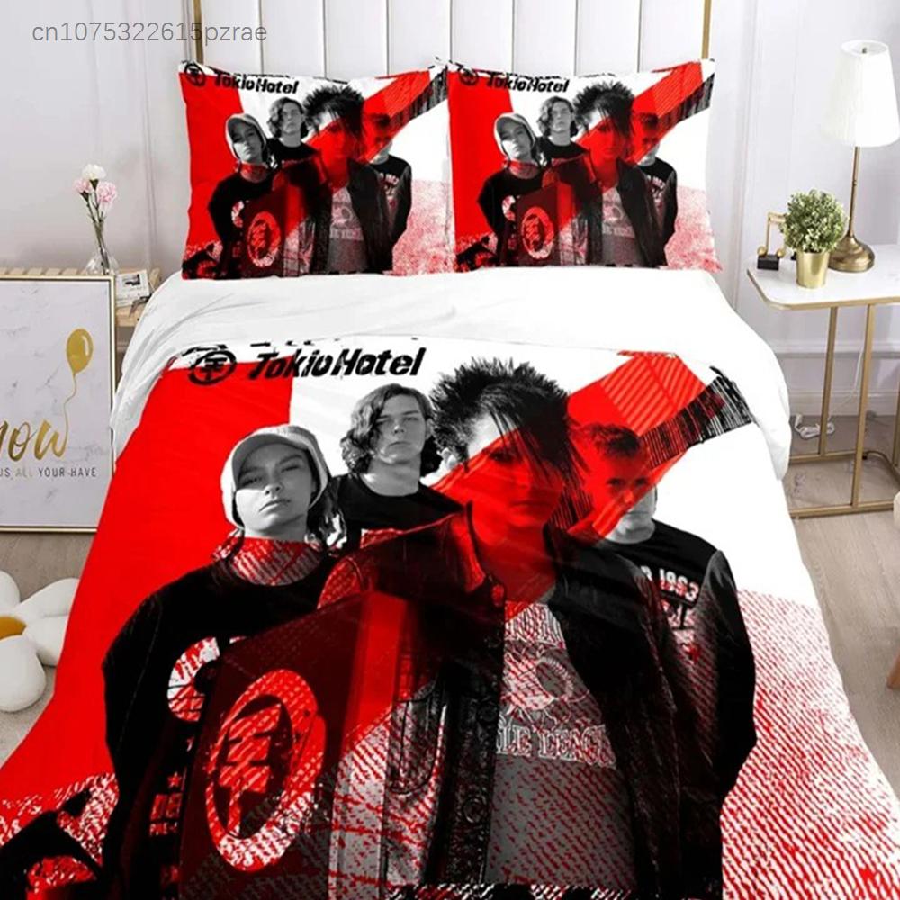 Tokio Hotel 3D-печать Рок-группа Всесезонный пододеяльник Комплекты постельного белья Мягкий пододеяльник и наволочки Одинарный Двуспальный Квин Кинг