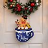 Christmas Party Theme Decor Wooden Hanging Sign, Cute Gingerbread Man Hot Cocoa Mug Welcome Door Rustic Holiday Sign Hanger for Indoor Outdoor