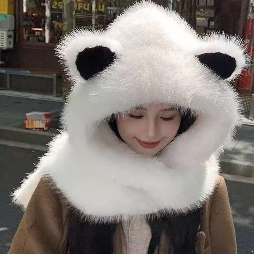Зимняя теплая шапка-шарф с двойным плюшем, утолщенная, с имитацией лисьих ушек, интегрированная защита ушей от холода, шапка для снега