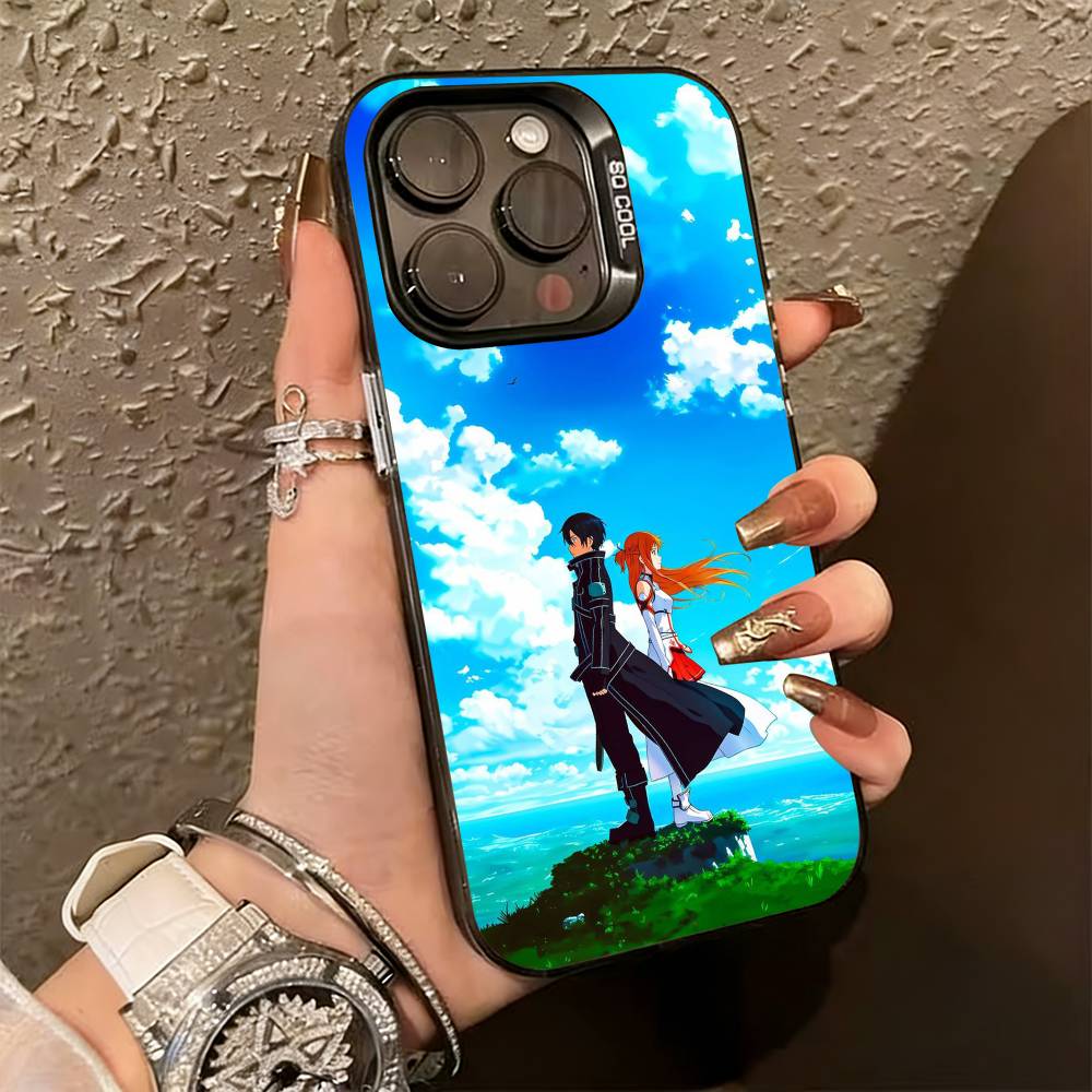 Аниме Кирито и Асуна Чехол для телефона для iPhone 17,16,15,14,13,12,11 Plus,Pro Max,XS,Разноцветный Серебристо-Черный Чехол