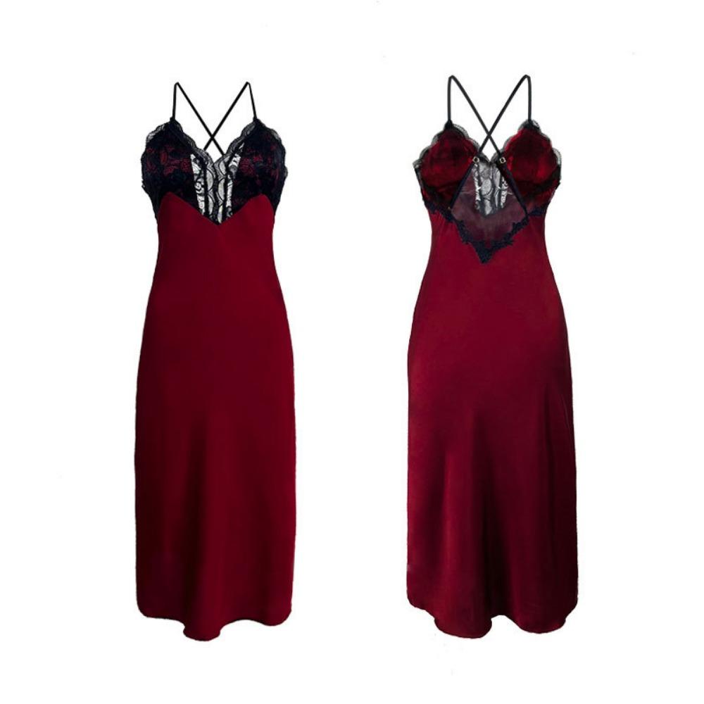 Сексуальная ночная рубашка Ice Lace Пижама Юбка с подтяжками Грудь Подкладка Свадебный халат Длинный Домашний халат