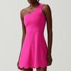 Wave One-Shoulder Tennis Dress for Women with Lace, Asymmetrical Shoulder, Beautiful Back, Sports Dress with Anti-Exposure Pockets, Fitness Dress