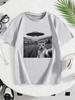 Ufo Cat Cute Design Cotton Printed Unisexs And Unisexs Personalized Short Sleeves Summer New Fashion Trend Loose Casual Tshirt