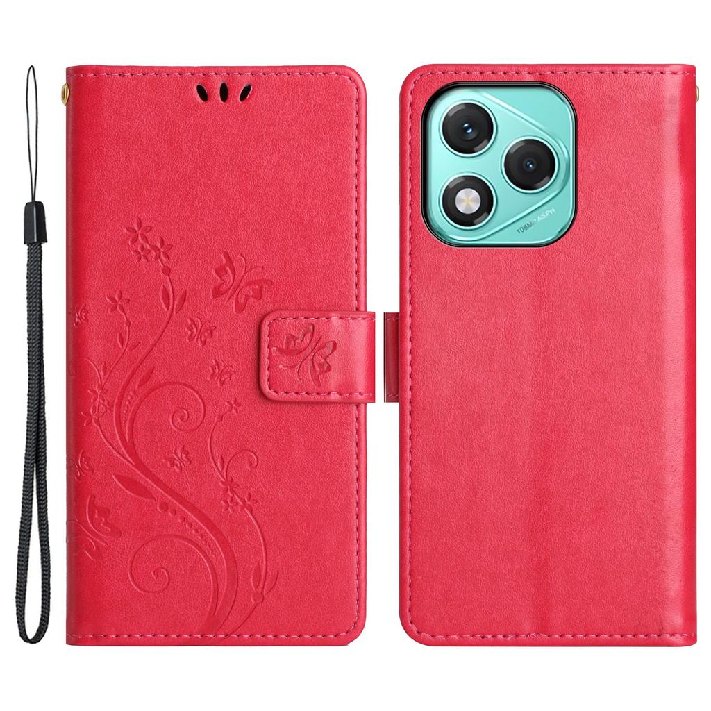 For Honor 400 Lite 5G Leather Wallet Case Butterfly Flower Imprinted Phone Cover with Strap