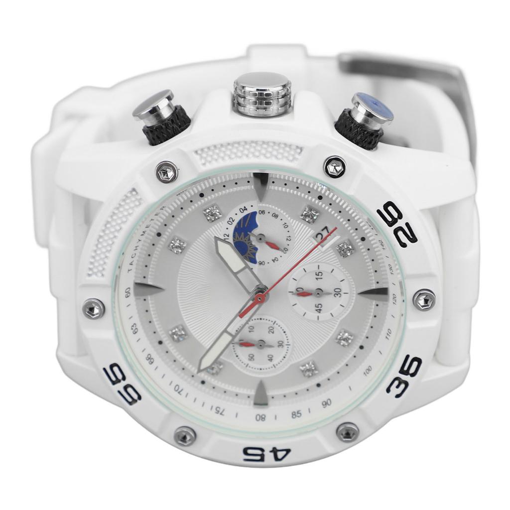 Men Multifunctional Quartz Watch Silicone Strap Water Resistant Wristwatch Chronograph Quartz Watch