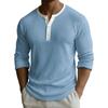 Мужской однотонный топ с рубчатой текстурой, на пуговицах, с круглым вырезом и длинными рукавами