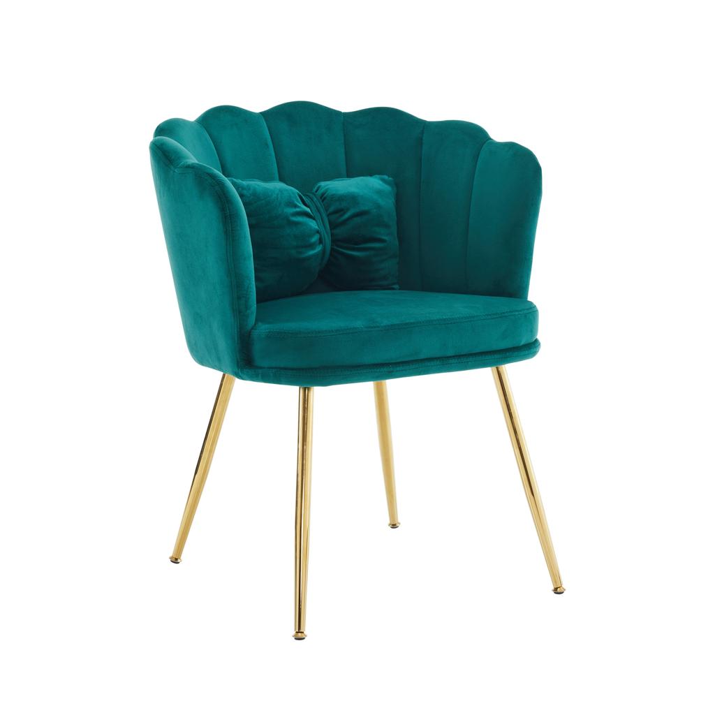 Modern Velvet Living Room Armchair, Upholstered Chair with Petal Backrest and Gold-Plated Metal Legs and Butterfly Cushion for Bedroom/Dining Room