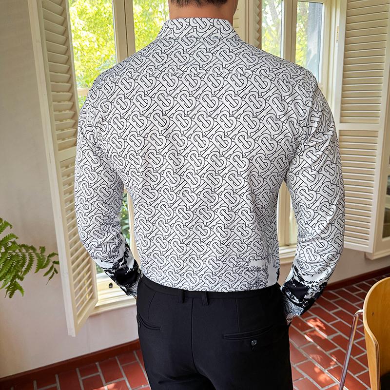 Весенняя роскошная изысканная рубашка с цифровым принтом, мужская мода, не требующая глажки, рубашки с длинным рукавом, высокое качество, повседневная одежда для ночного клуба, вечеринка