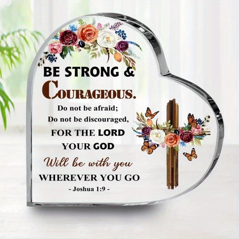 "Be Strong and Courageous" Joshua 1:9 Acrylic Plaque - Religious Encouragement Gift with Cross & Butterfly