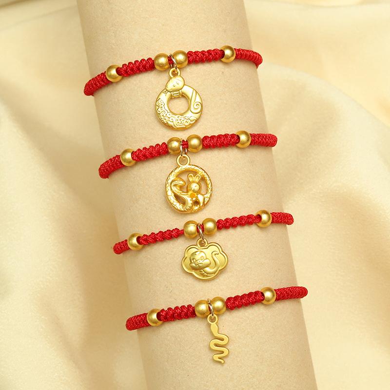 Модный браслет на удачу в год змеи из красной веревки, плетеный браслет в китайском стиле со знаком зодиака змея, мультяшный милый браслет со змеей, новогодний подарок